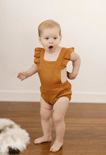 Load image into Gallery viewer, CARAMEL LINEN VINTAGE ROMPER
