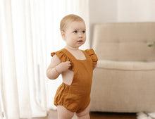 Load image into Gallery viewer, CARAMEL LINEN VINTAGE ROMPER
